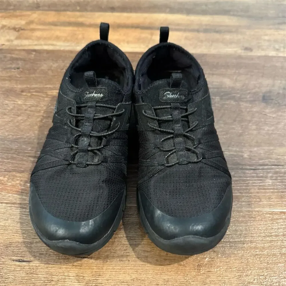Skechers Black Slip-On Sneakers 9 Memory Foam Comfortable Casual Walking READ